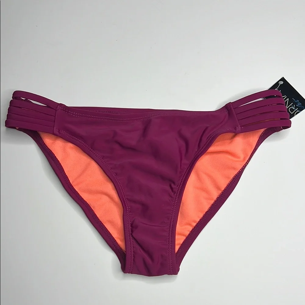 California Waves Wine Hypnotic Optic Strappy Hipster Bikini Bottoms. Size S